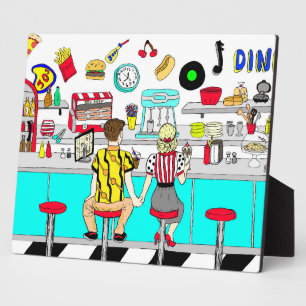 Couple Holding Hands in Diner aus den 50er Jahren Fotoplatte