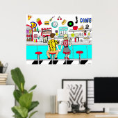 Couple Holding Hands in Diner aus den 50er Jahren Poster (Heimbüro)