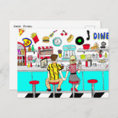 Couple Holding Hands in Diner aus den 50er Jahren Postkarte (Vorne/Hinten)