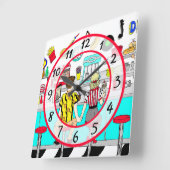 Couple Holding Hands in Diner aus den 50er Jahren Quadratische Wanduhr (Winkel)