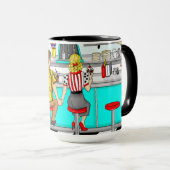 Couple Holding Hands in Diner aus den 50er Jahren Tasse (VorderseiteRechts)