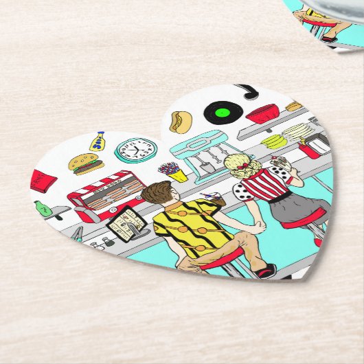 Couple Holding Hands in Diner aus den 50er Jahren Untersetzer (angewinkelt)