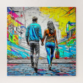 Couple Holding Hands Urban Graffiti Art Puzzle (Vertikal)