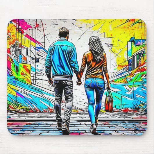 Couple Holding Hands Urban Street Art Mousepad (Vorne)