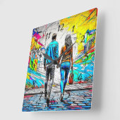 Couple Holding Hands Urban Street Art Quadratische Wanduhr (Winkel)
