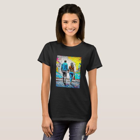Couple Holding Hands Urban Street Art T-Shirt (Vorne ganz)