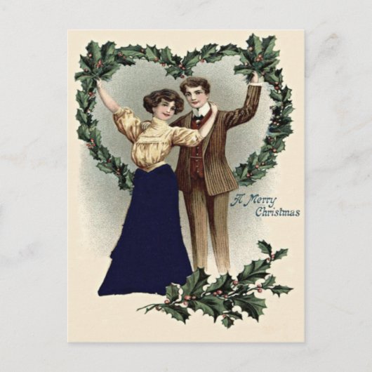 Couple Holly Heart Garland Postkarte (Vorderseite)
