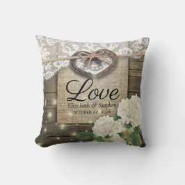 Couple Horseshoe Heart Lace Hydrangea Wood Wedding Kissen