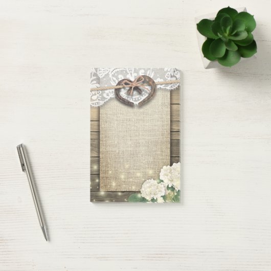 Couple Horseshoe Heart Lace Hydrangea Wood Wedding Post-it Klebezettel (Büro)