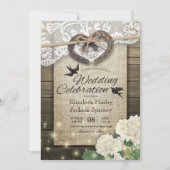 Couple Horseshoe Heart Lace Wood Hydrangea Wedding Einladung (Vorderseite)