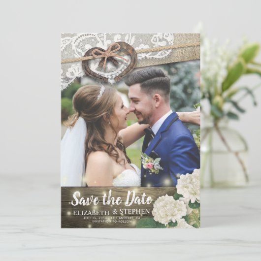 Couple Horseshoe Hydrangea Wedding Rett Date FOTO Save The Date (Stehend Vorderseite)