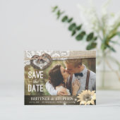Couple Horseshoe Sunflower Wedding Rett Date FOTO Postkarte (Stehend Vorderseite)
