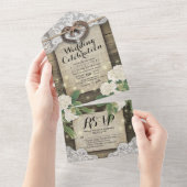Couple Horseshoes Lace Wood Hydrangea Wedding RSVP All In One Einladung (Abreißen)