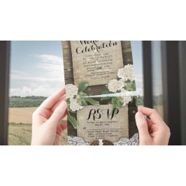 Couple Horseshoes Lace Wood Hydrangea Wedding RSVP All In One Einladung