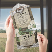 Couple Horseshoes Lace Wood Hydrangea Wedding RSVP All In One Einladung