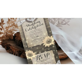 Couple Horseshoes Lace Wood Sunflower Wedding RSVP All In One Einladung