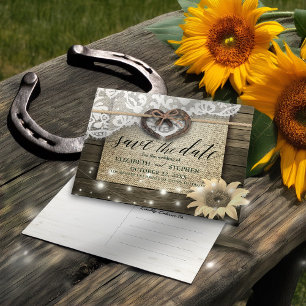 Couple Horseshoes Sunflower Wood Wedding Rett Date Postkarte