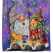 Couple Hugged Gnomes Singing Happy Christmas Song Duschvorhang (Vorderseite)