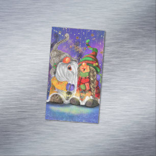 Couple Hugged Gnomes Singing Happy Christmas Song  Magnetische Visitenkarte