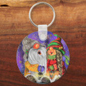 Couple Hugged Gnomes Singing Happy Christmas Song Schlüsselanhänger (Vorderseite)