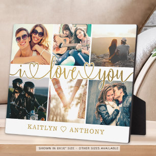 Couple I LIEBE YOU Foto Collage Gold Script Herz Fotoplatte