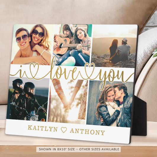 Couple I LIEBE YOU Foto Collage Gold Script Herz Fotoplatte