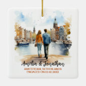 Couple in Amsterdam Netherlands Watercolor Travel Keramikornament (Rückseite)