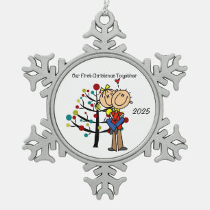 Couple in Liebe Erster Weihnachtsschneeflocken Schneeflocken Zinn-Ornament