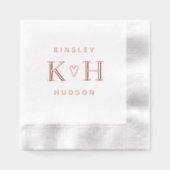 Couple in Liebe Heart Wedding Monogram Embosser Servietten Mit Folie (Vorderseite)