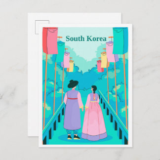 Couple in Seoul South Korea Travel Illustration Postkarte
