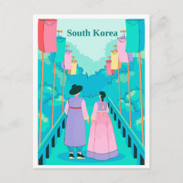 Couple in Seoul South Korea Travel Illustration Postkarte