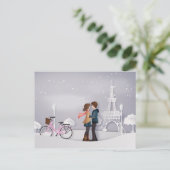Couple in Snowy Paris mit Eiffelturm Postkarte (Stehend Vorderseite)