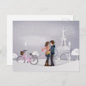 Couple in Snowy Paris mit Eiffelturm Postkarte (Vorne/Hinten)