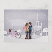 Couple in Snowy Paris mit Eiffelturm Postkarte (Vorderseite)