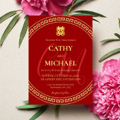 Couple Initials Moderne chinesische Hochzeitsrosa Einladung