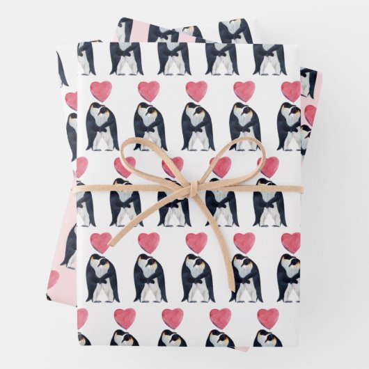 Couple Kaiser Pinguin Herzvalentinstag Geschenkpapier Set (Beispiel)