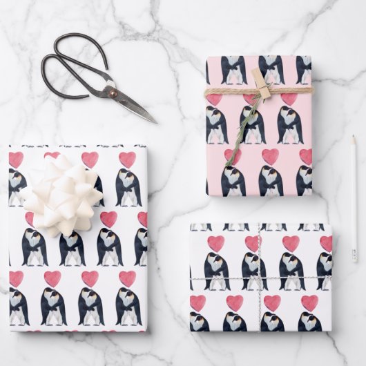 Couple Kaiser Pinguin Herzvalentinstag Geschenkpapier Set (Vorderseite)