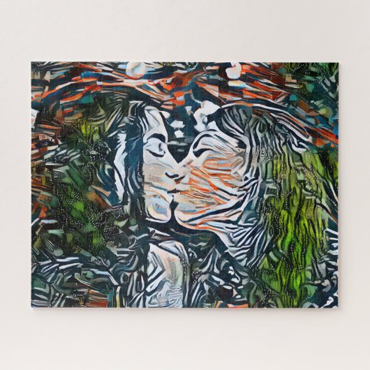 Couple Kissing | Farbenfrohe Abstrakte Puzzle (Horizontal)