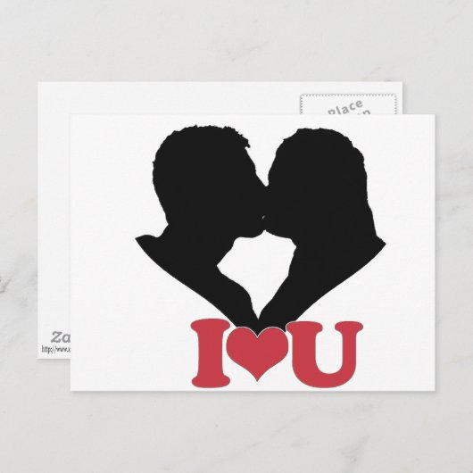 Couple Kissing Silhouette mit I ♥ U Text Postkarte (Vorne/Hinten)