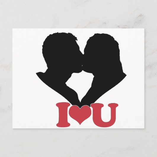 Couple Kissing Silhouette mit I ♥ U Text Postkarte (Vorderseite)