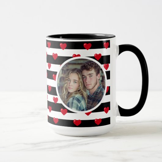 Couple Liebe Hearts Stripe | Valentinstag Foto Tasse (Rechts)