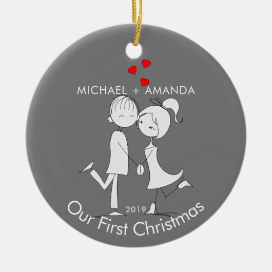 Couple Liebe Our First Christmas Keramik Ornament (Vorne)
