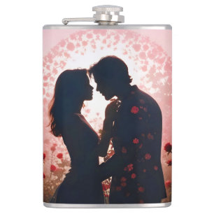 Couple Liebe Romantische Sonnenuntergang Silhouett Flachmann