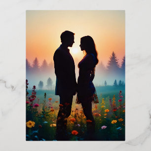 Couple Liebe Romantische Sunset Silhouette Beautif Folien Feiertagspostkarte