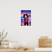 Couple Liebe Romantische Sunset Silhouette Beautif Poster (Küche)