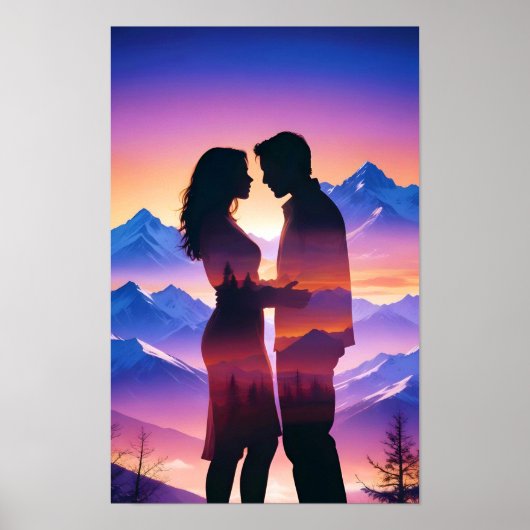 Couple Liebe Romantische Sunset Silhouette Beautif Poster (Vorne)