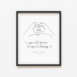 Couple Line Art Heart Shape Hands Poster