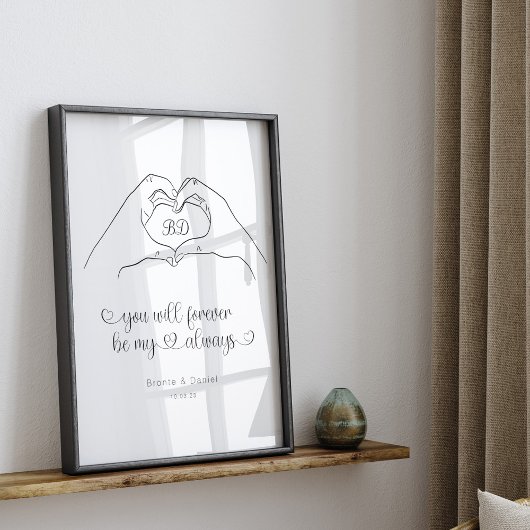 Couple Line Art Heart Shape Hands Poster