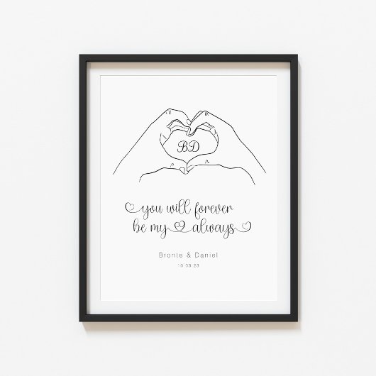 Couple Line Art Heart Shape Hands Poster