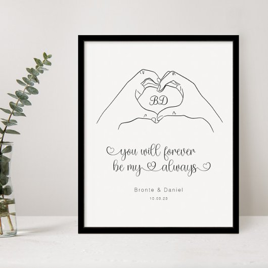 Couple Line Art Heart Shape Hands Poster